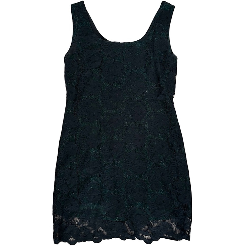 Vintage Black Lace & Green Sparkly Mini Dress Size Medium